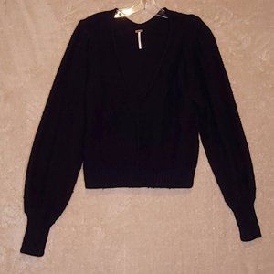 Free People Womens Reverie Sweater Black Long Sleeve V Neck Stretch XS New